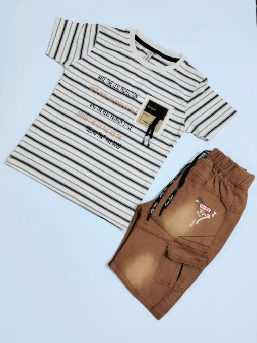 Summer Casual Outfit for Baby Boys – Soft Cotton Tee Shirt & Camel Jeans Pants Set