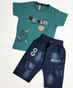 Summer T-Shirt with Printed Fancy Jeans Shorts Set for Babies & Kids