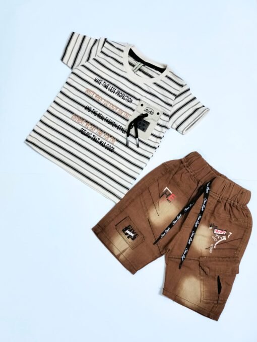Summer Casual Outfit for Baby Boys – Soft Cotton Tee Shirt & Camel Jeans Pants Set - Image 6