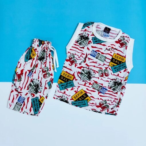 Kids' Printed Sleeveless Nightwear Summer Suit - Image 2