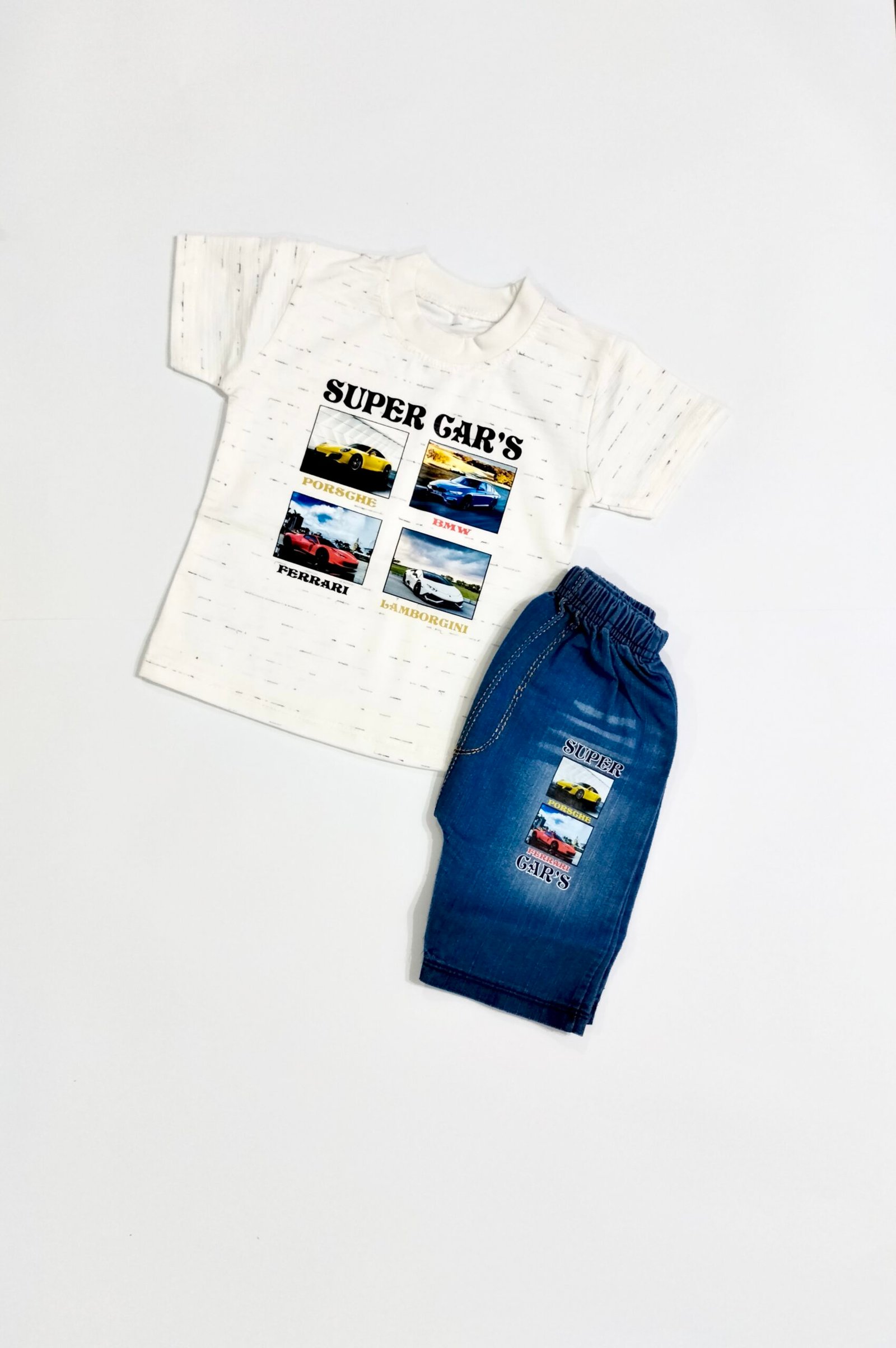 Super Cars summer Tee,s with jeans printed shorts