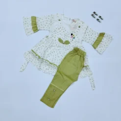 Light Green Floral Frock with Capri for Little Girls