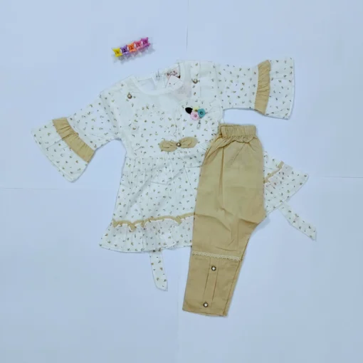 Creamy Floral Frock with Capri for Little Princess
