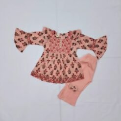 Peach Embroided Floral Frock For Little Girls