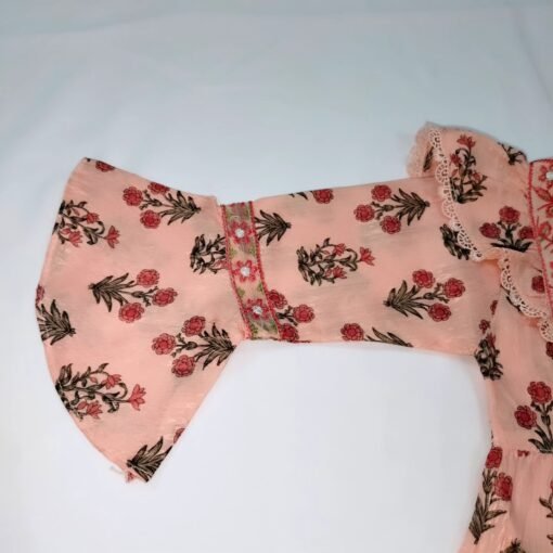 Peach Embroided Floral Frock For Little Girls - Image 3