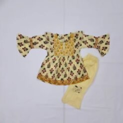 Light Yellow Embroided Floral Frock For Little Girls