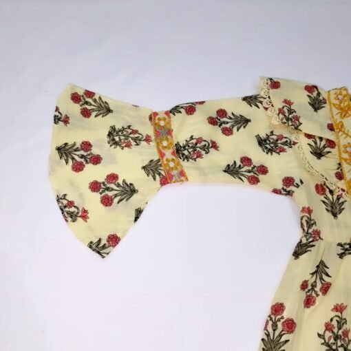 Light Yellow Embroided Floral Frock For Little Girls - Image 3